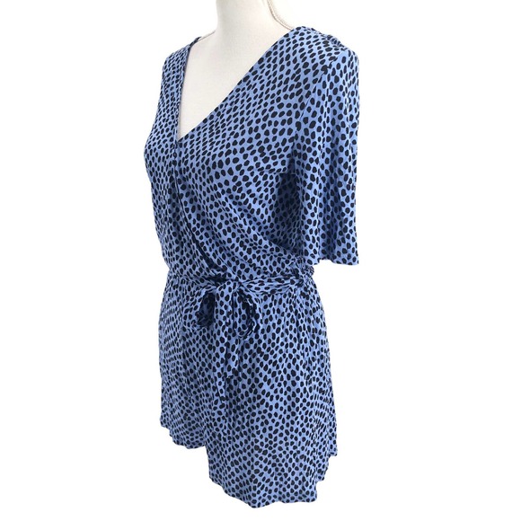 Lascana NEW Womens Size 4 Faux Wrap Romper Lightweight Blue Spotted - Picture 7 of 11